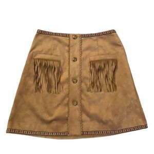 Miuco Faux Suede Fringe Trim A-Line Mini Skirt Runs Small Sz M